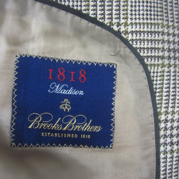 Brooks Brothers Madison 45R Beige Houndstooth 100% Silk LS Sport Coat Blazer - Picture 9 of 16